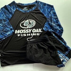 Mossy Oaks blue‎ & black swim pool beach rash guard & trunks set men’s 2XL